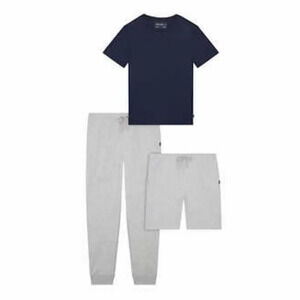 Eddie Bauer Men’s 3-piece Lounge Set Blue Tee Gray short & Jogger Size Large